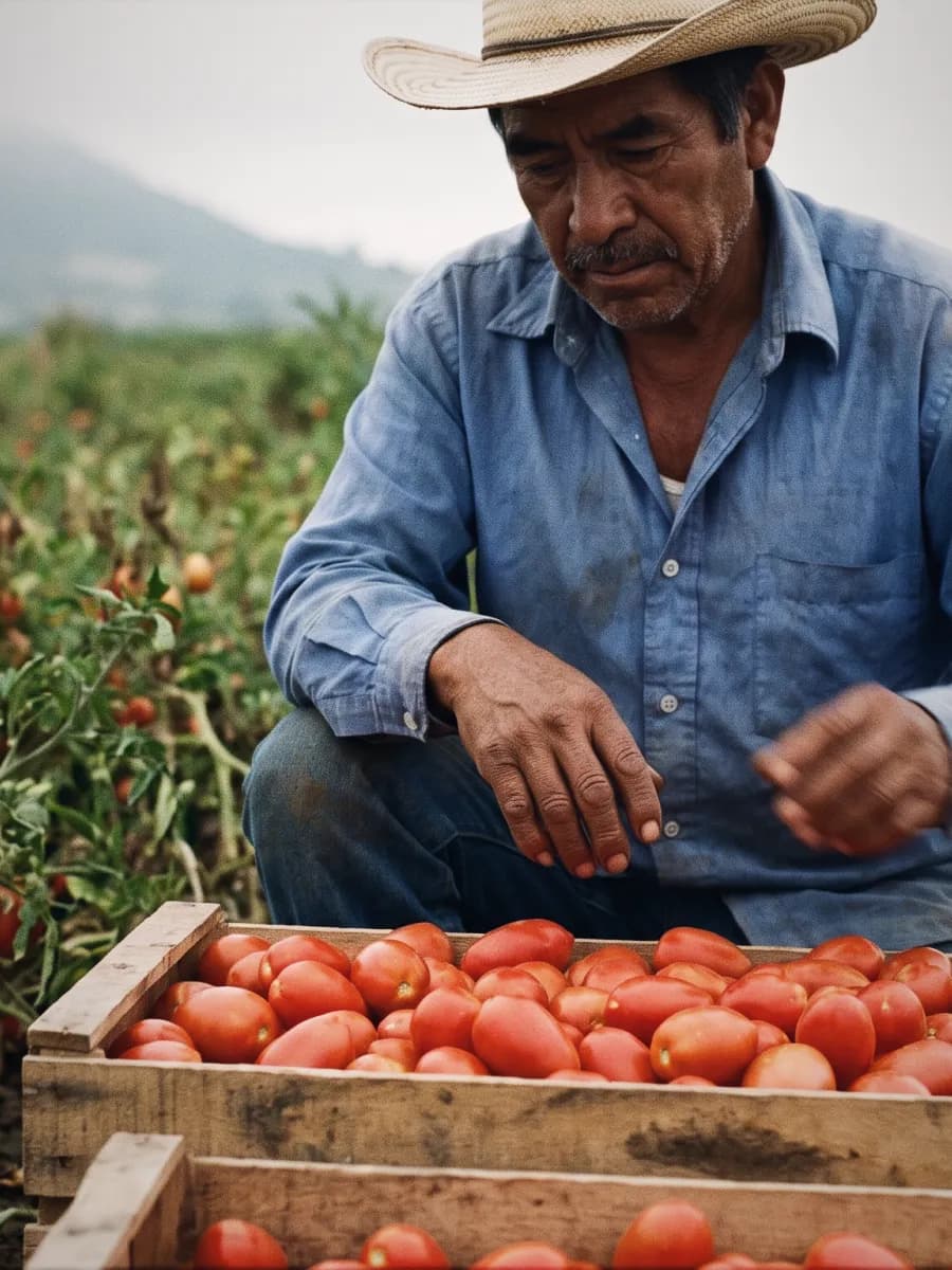Productor cargando cajas de su cosecha